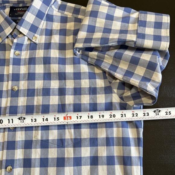 Charles Tyrwhitt Shirt Large Weekend No Iron Slim Fit Blue/Gray Check Preppy - Picture 7 of 9